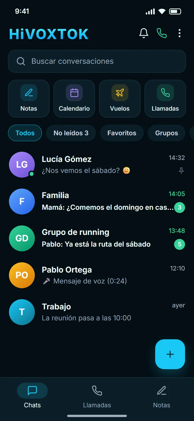 HIVOX en un teléfono: lista de conversaciones