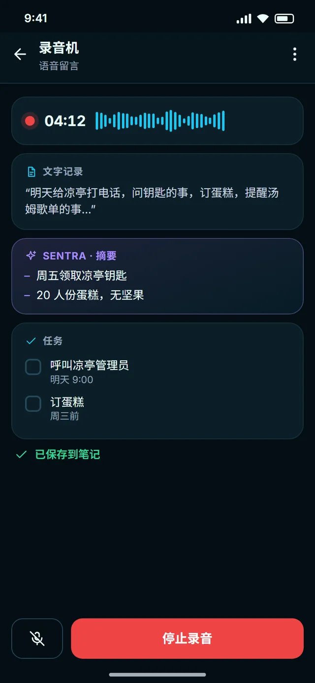 说出来，SENTRA 帮你整理成文